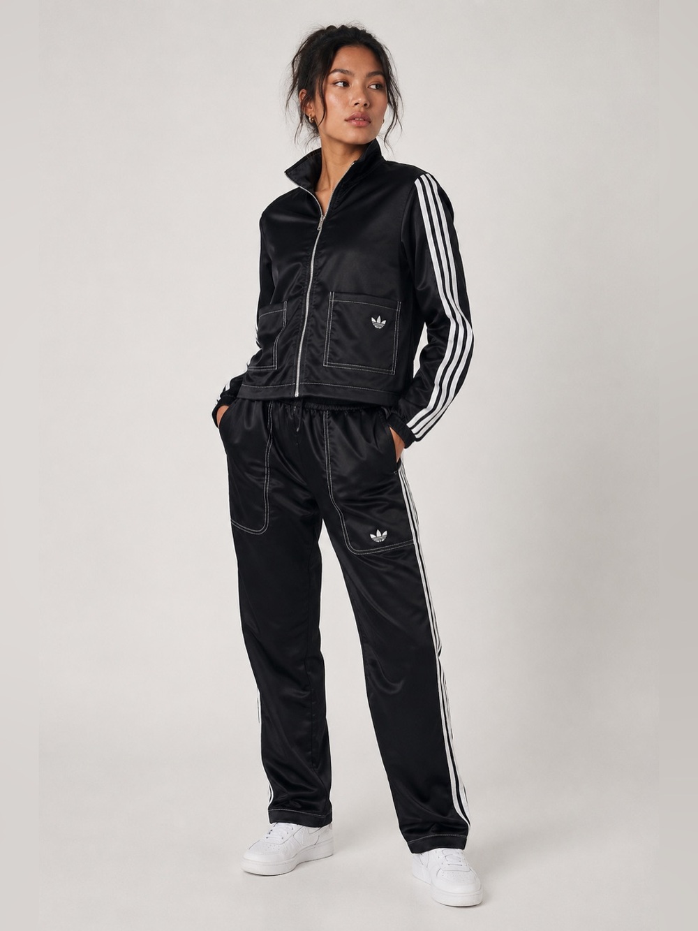 Adidas Originals Satin Track Suit Set Trefoil 3 Stripe Jacket Pants Small